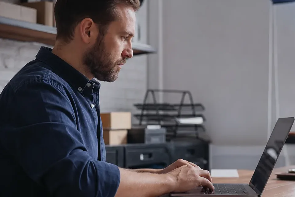 Przedsiębiorca wpisuje numer NIP kontrahenta na laptopie